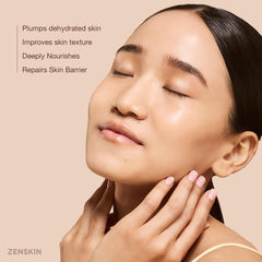 Close-up texture of Zenskin Snail Mucin Cream highlights rich hydration potential.