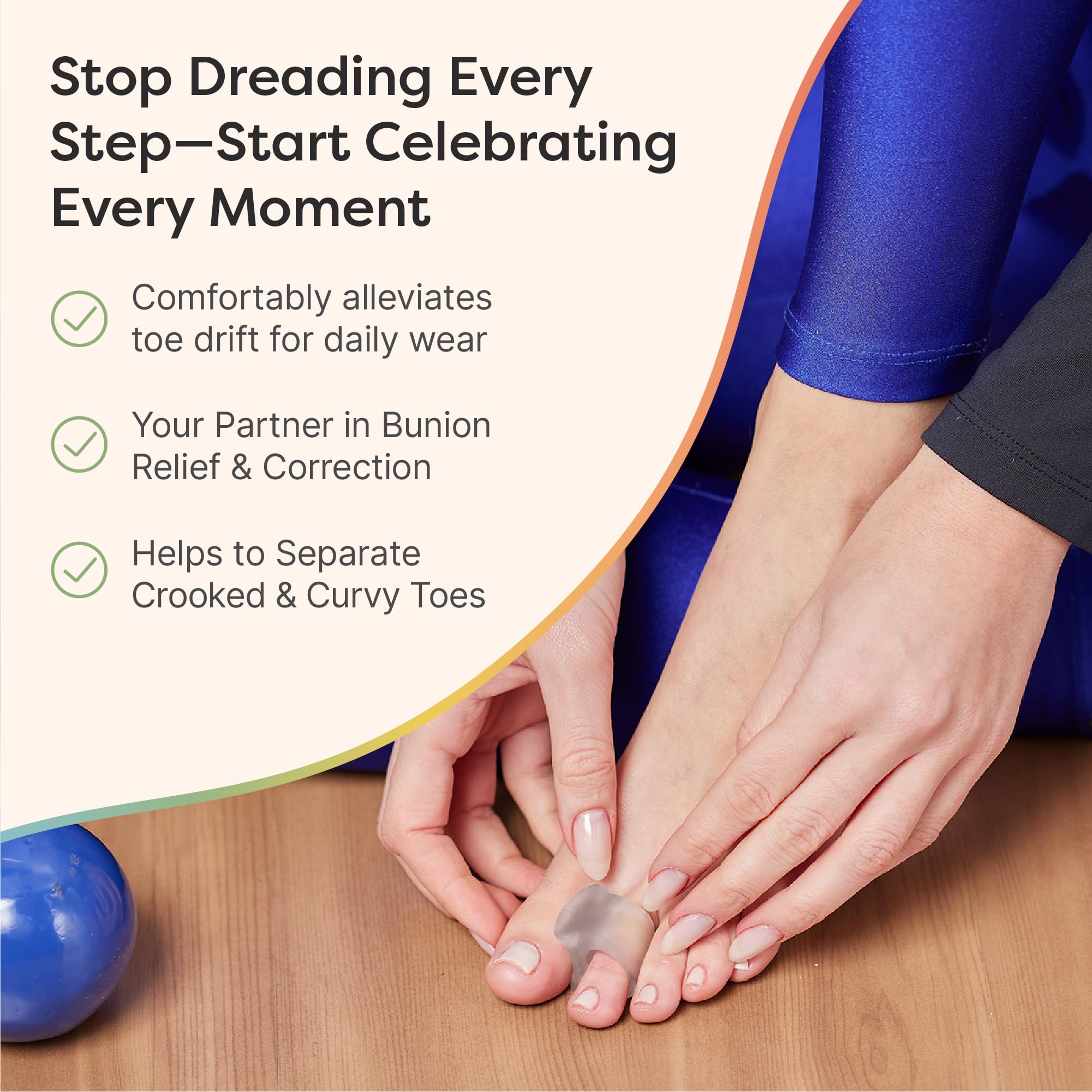 ZenToes Firm Gel Toe Separator supports big toe alignment while wearing shoes.