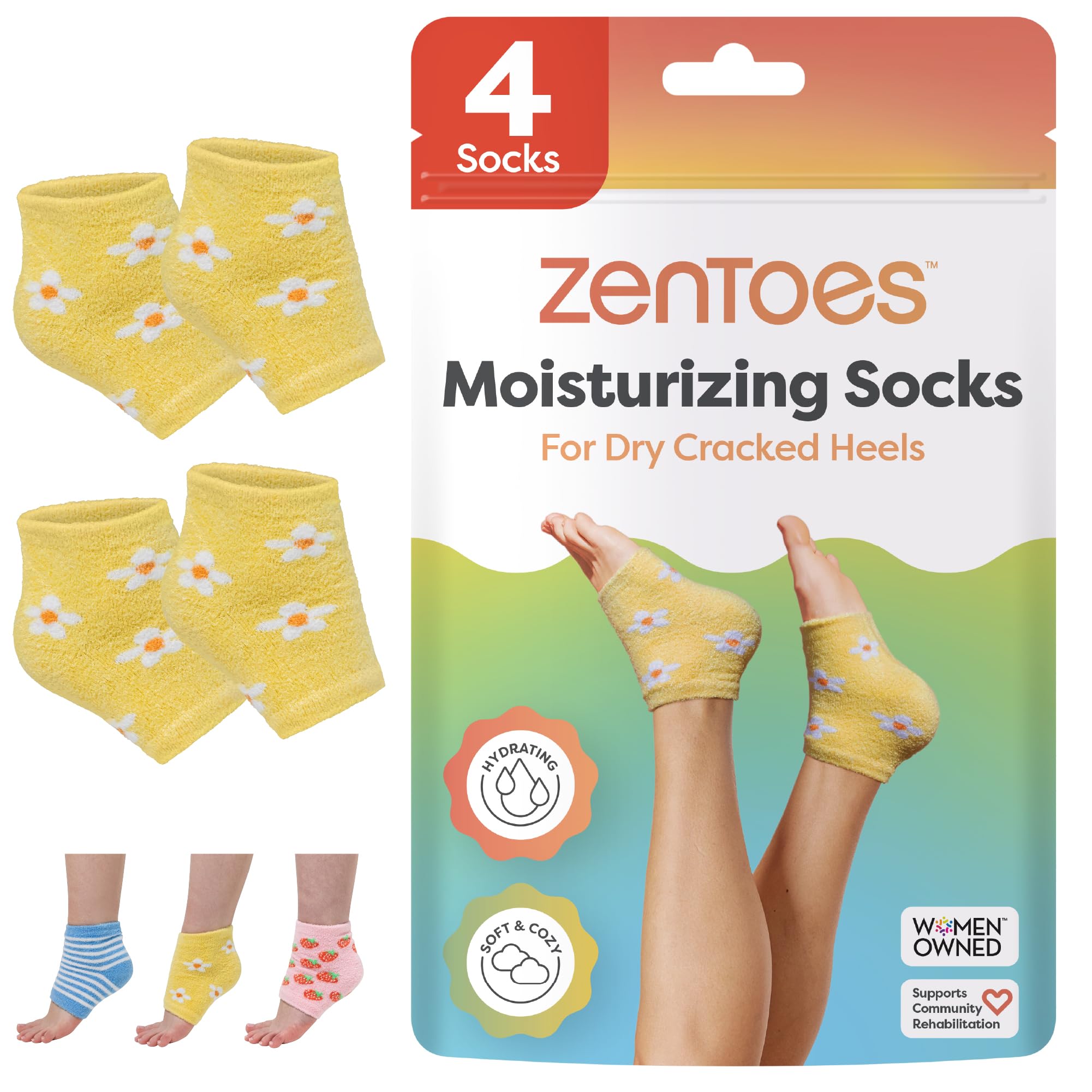 ZenToes moisturizing socks with gel for overnight heel treatment, smoothing dry skin.