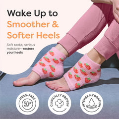 ZenToes moisturizing socks pink strawberries pattern support soft heels overnight.