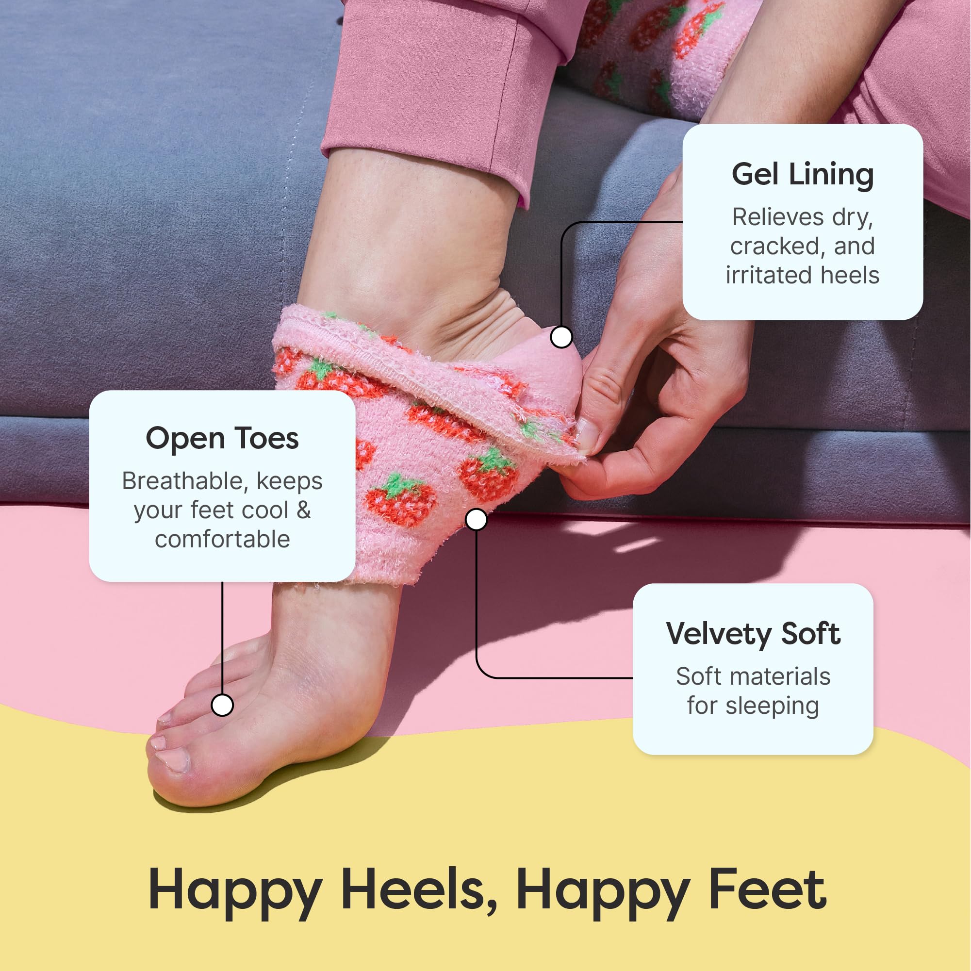 ZenToes moisturizing socks pink strawberries motif helps moisture after bath.