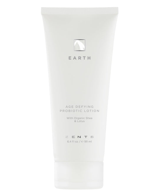 ZENTS Age-Defying Probiotic Body Lotion Earth pump bottle for lasting hydration.