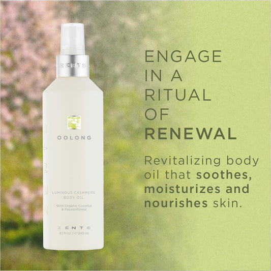 Zents Luminous Cashmere Body Oil Anjou spray application for lightweight hydration and sheen