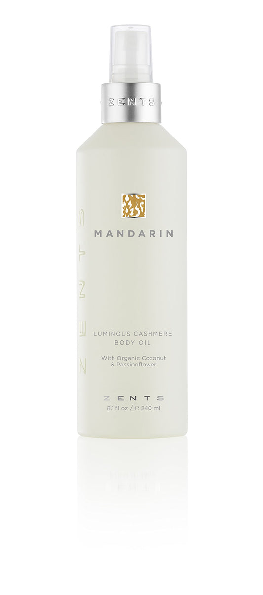 Zents Luminous Cashmere Body Oil bottle pour for radiant, moisturized skin