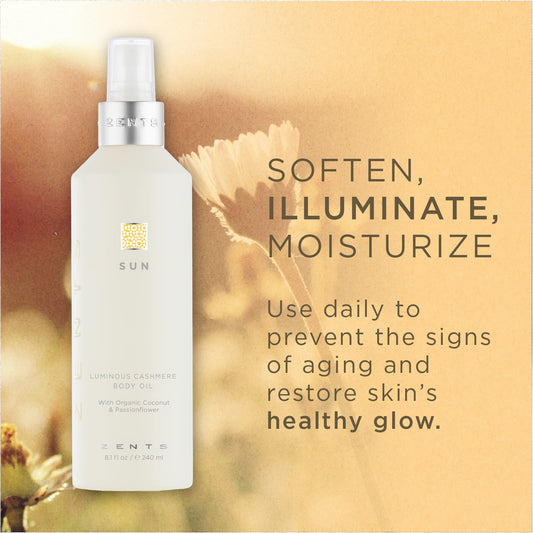 Closeup of Zents Luminous Cashmere bottle highlighting silky texture.