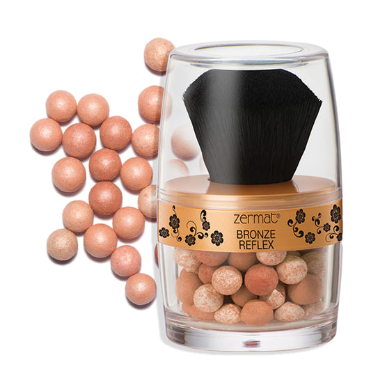 Open compact reveals pearl-blush formula for a sun-kissed glow.