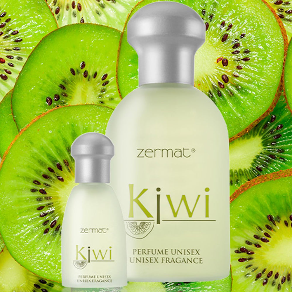 Zermat Kiwi fragrance bottle closeup showing lime and bergamot notes