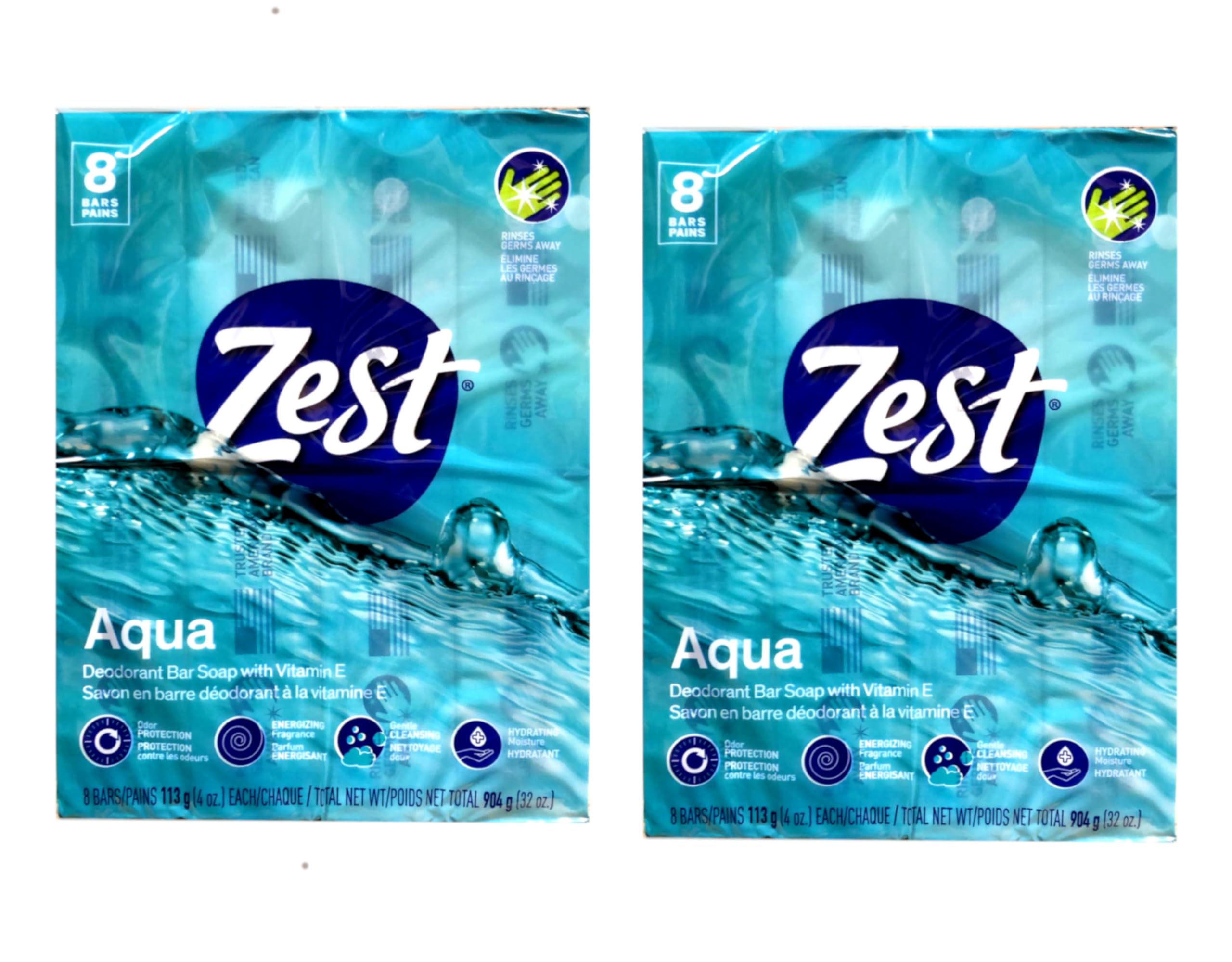 Zest Aqua Pure cleansing bar pack front showcases value and fresh scent for daily showers