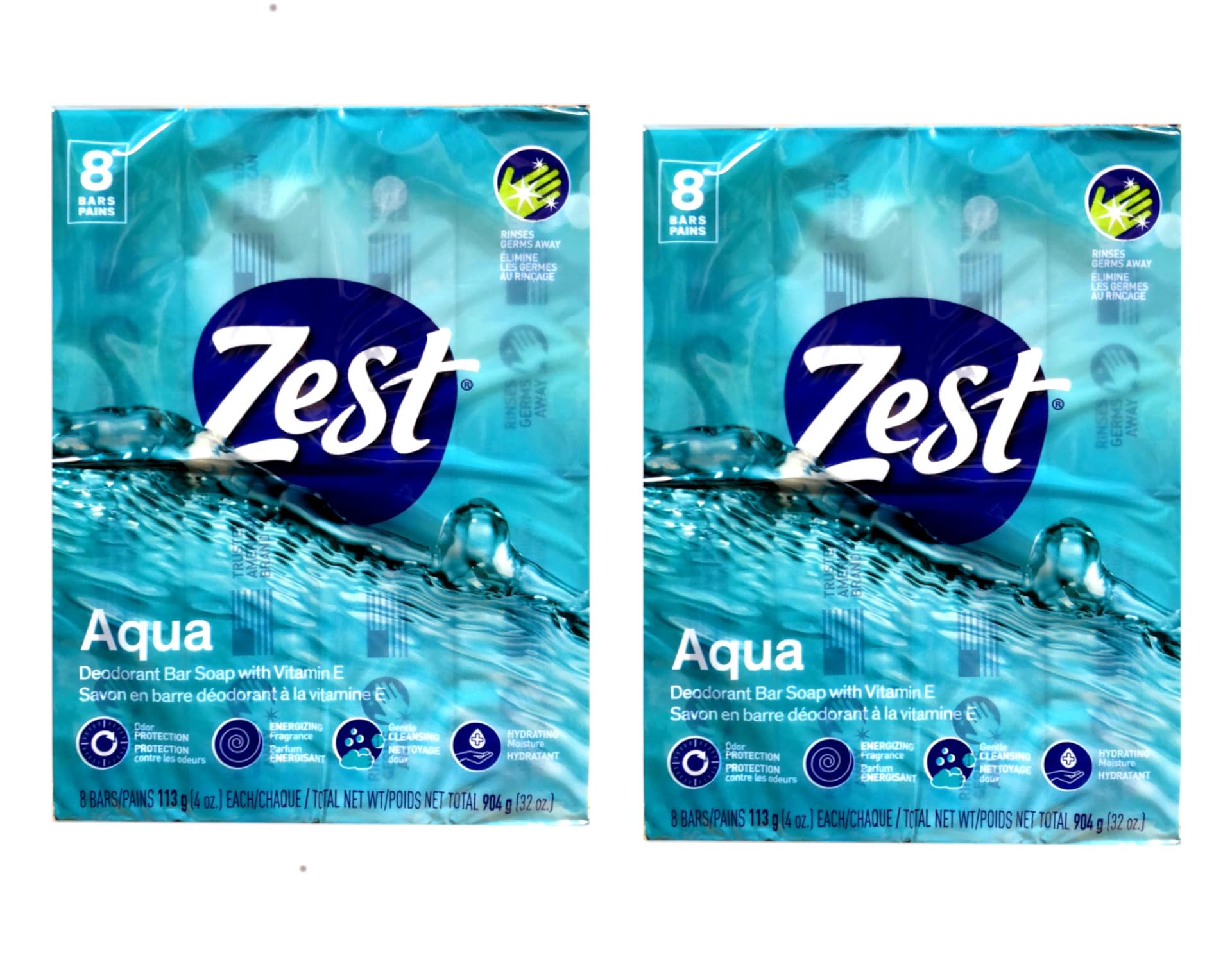 Zest Aqua Pure cleansing bar rinse and clean finish after use