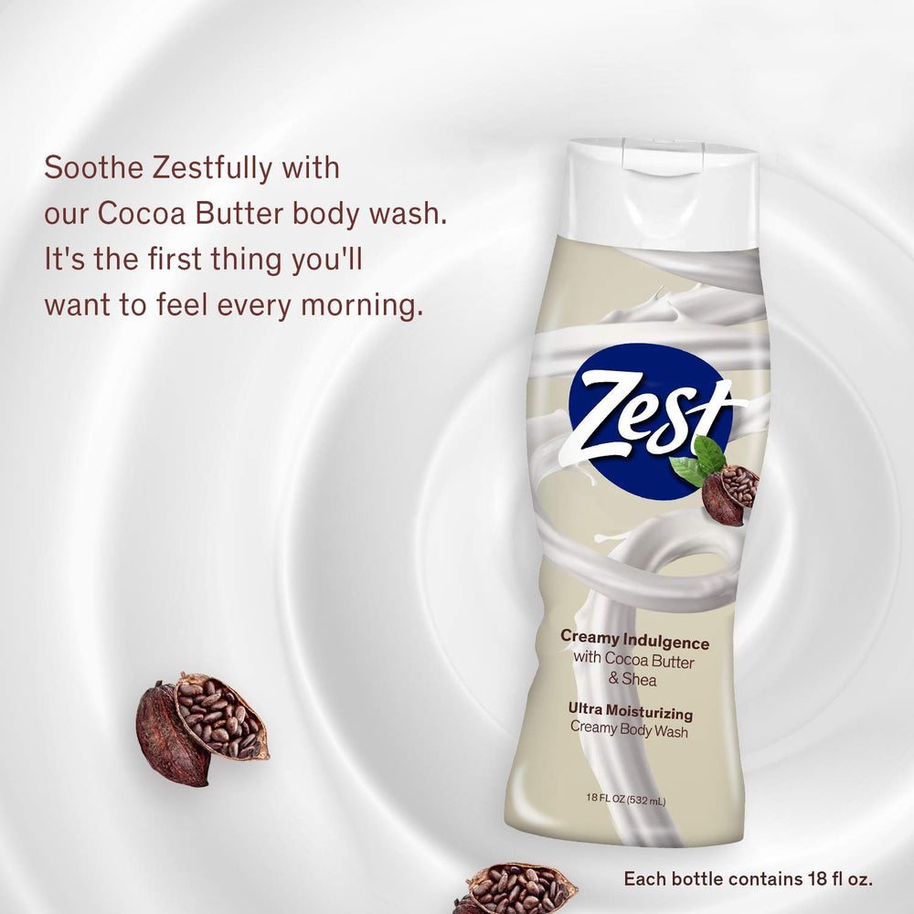 Close-up of Zest Cocoa Butter and Shea foam for deep nourishment during shower.