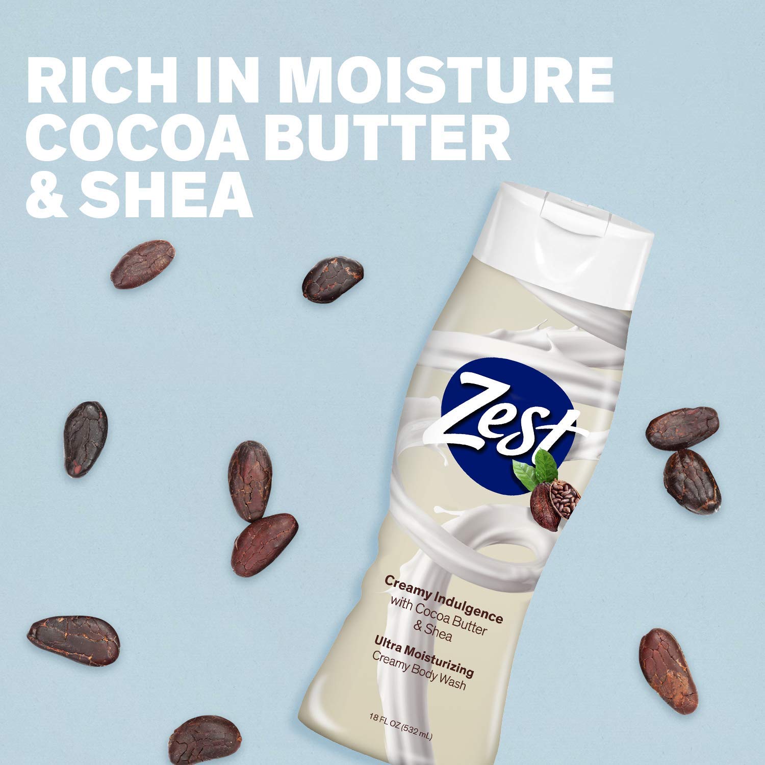 Morning shower setup with Zest body wash emphasizes quick hydration and refreshing scent.