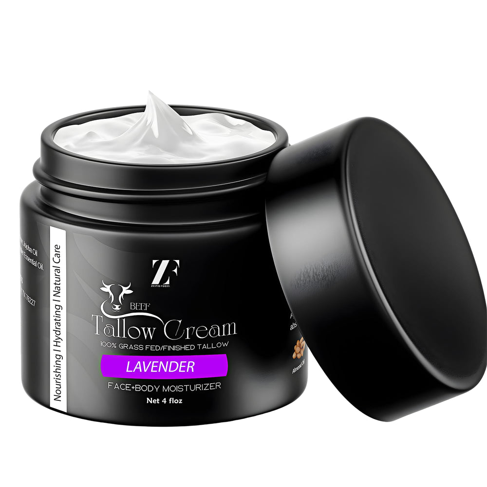 ZESTIQ FOODS ZF Lavender beef tallow jar ready for calm hydration.