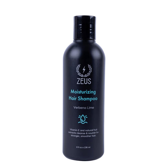 ZEUS Advanced Moisturizing Shampoo bottle with Vitamin E for daily hydration.