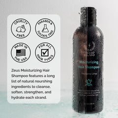 ZEUS shampoo after-use hair showing smoother, revitalized texture and manageability.