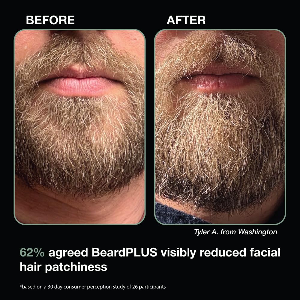 ZEUS BeardPLUS Shampoo ingredients card highlights caffeine and biotin benefits.