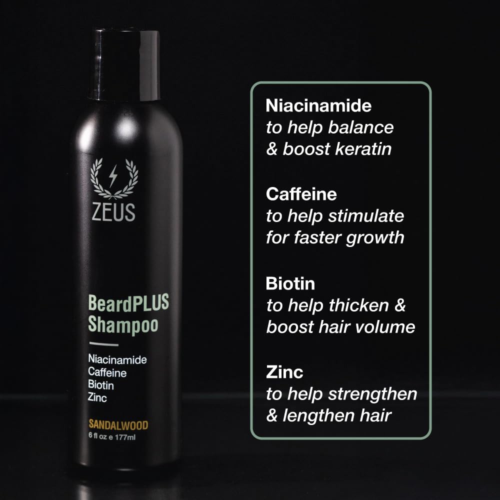 ZEUS BeardPLUS Shampoo lather shown in hand, cleansing beard and skin.