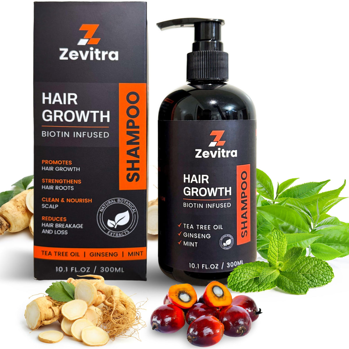 Zevitra Hair Growth Shampoo bottle on shelf signaling premium scalp nourishment.