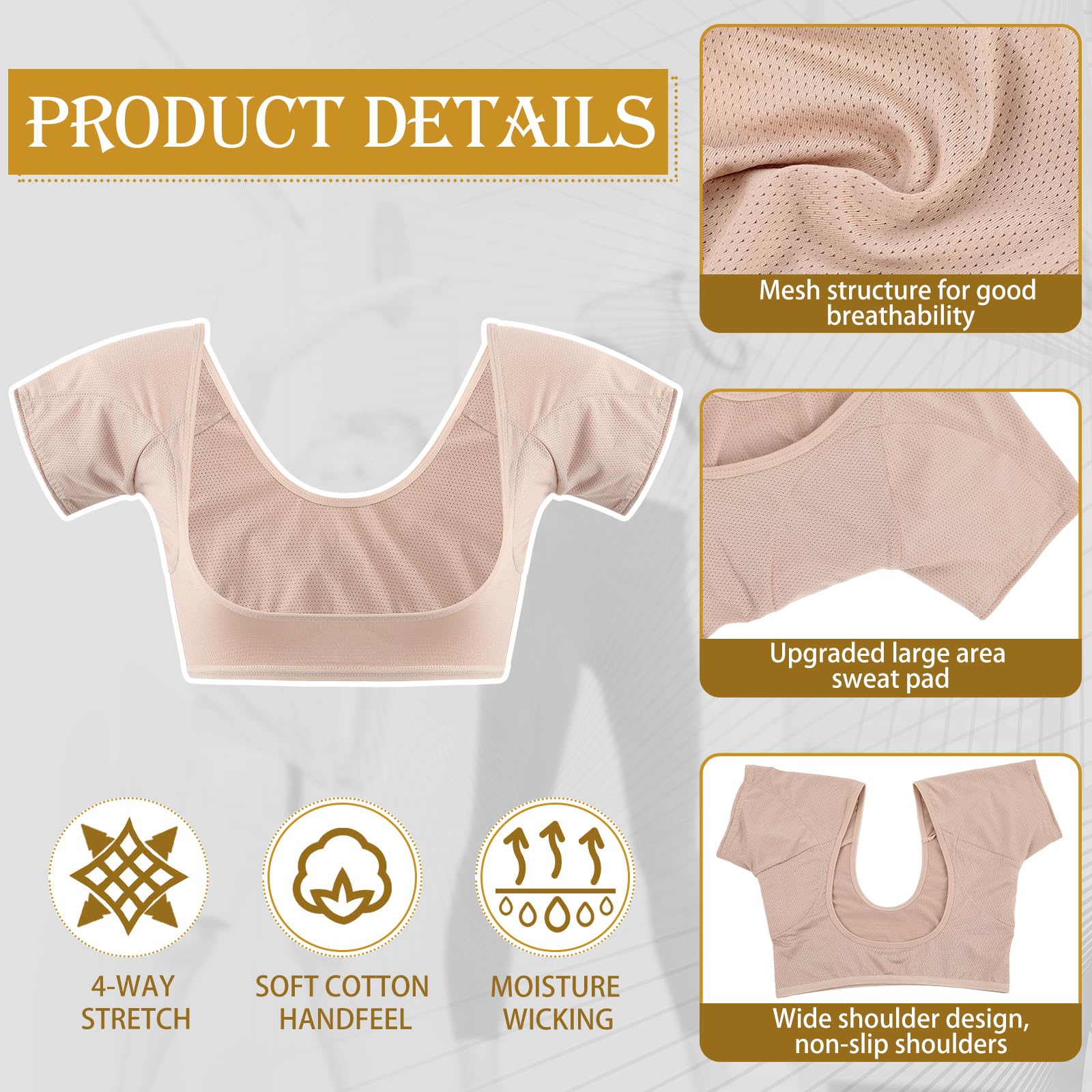 Zhanmai breathable mesh design underarm pads for cool, dry comfort.