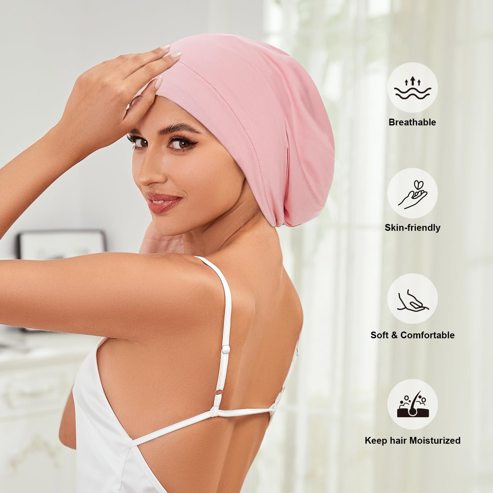 ZHENSILK versatile-use satin bonnet ideal for lounging and errands with hair neatly protected.