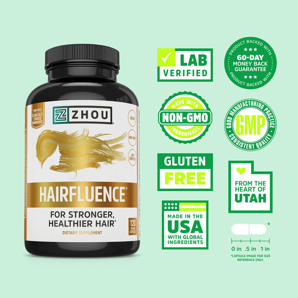 Zhou Hairfluence capsules for daily use supporting hair and nails.