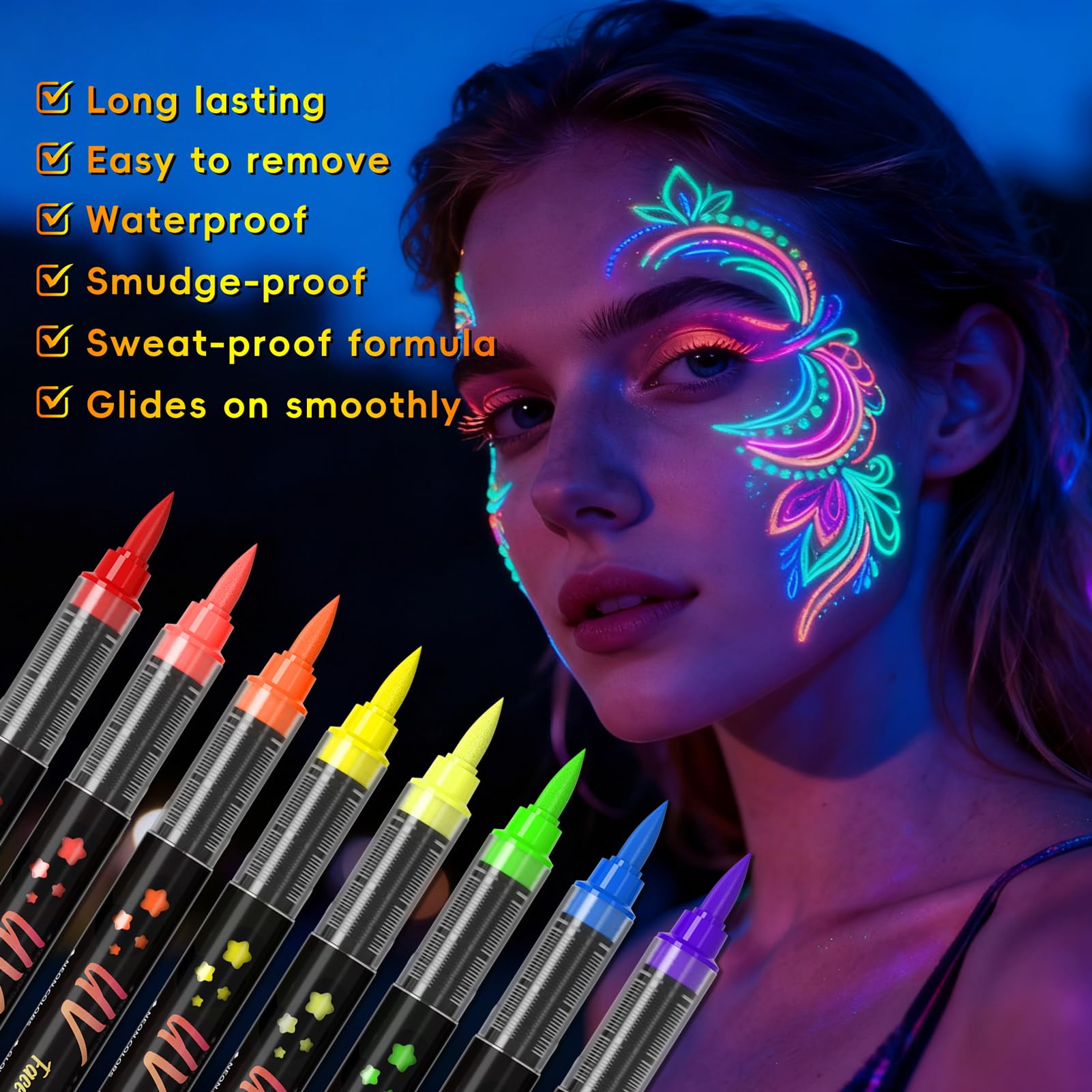 Zijimyyl neon ginger marker for warm glow under UV light.