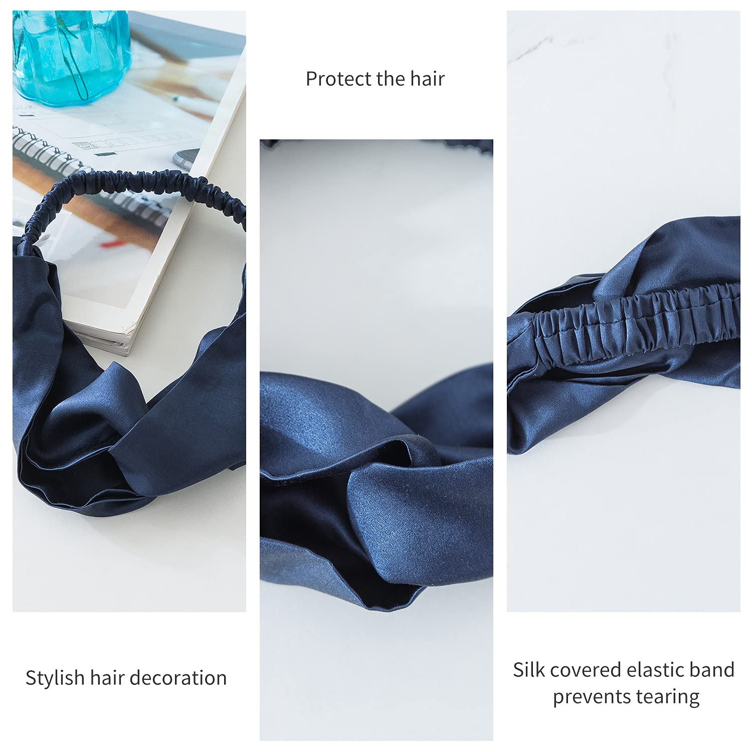 Close-up of ZIMASILK mulberry silk texture used in the headband