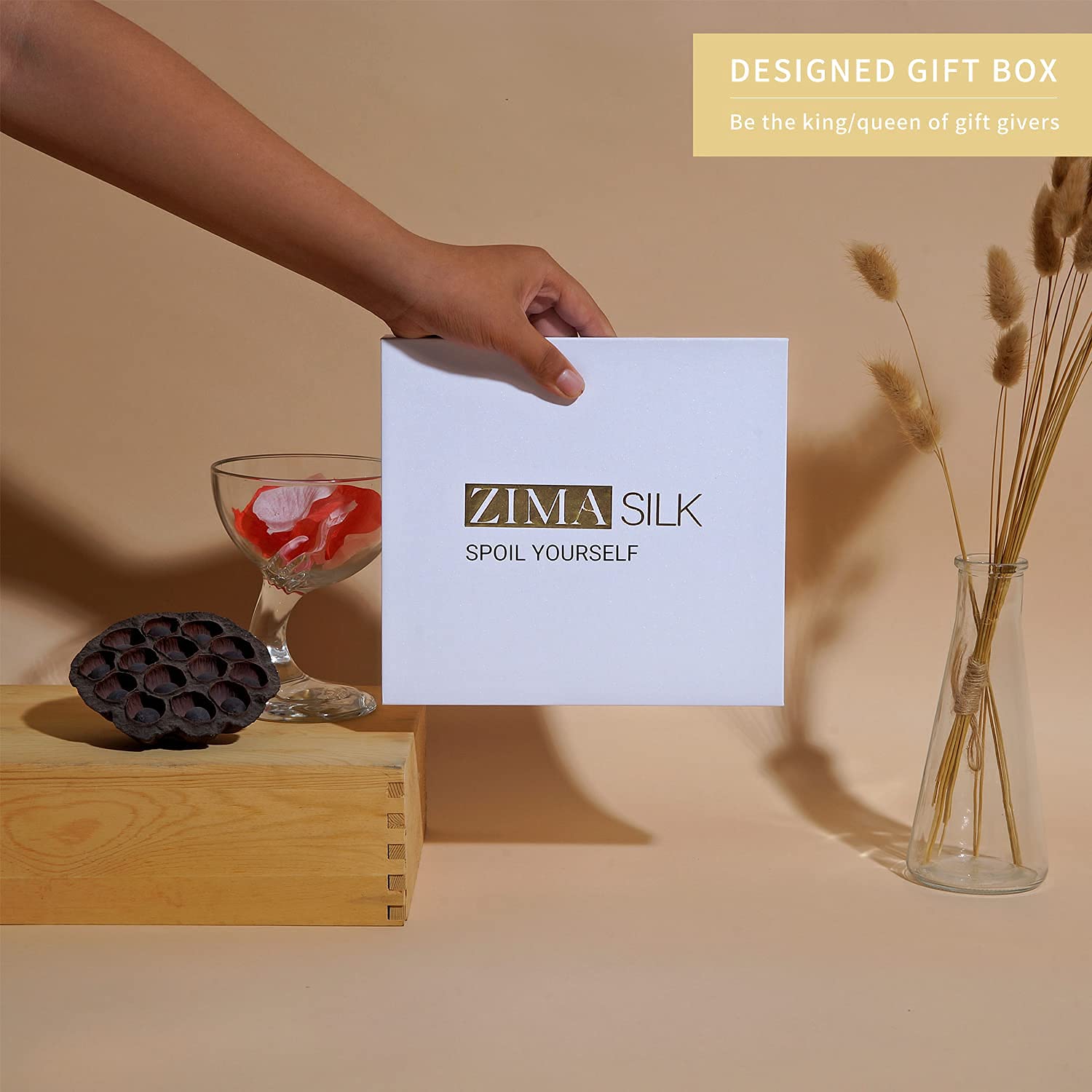 Evening hair care scene with ZIMASILK bonnet in a cozy setup