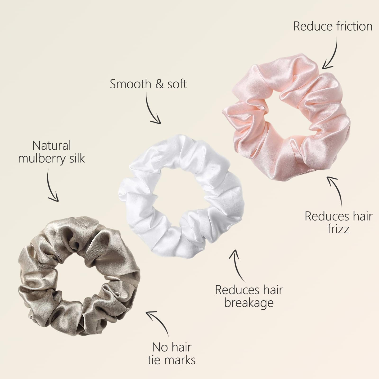 ZIMASILK silk hair scrunchie white minimizes friction and breakage