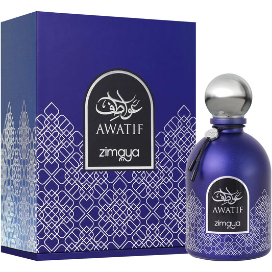 zimaya Awatif Pour Homme bottle cap close-up highlighting warm woody finish for evenings