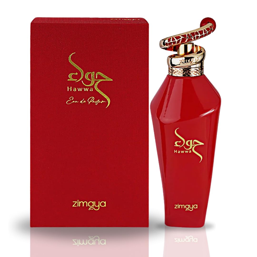 Zimaya Hawwa Red pour bottle shows a bright fruity opening for daytime wear.