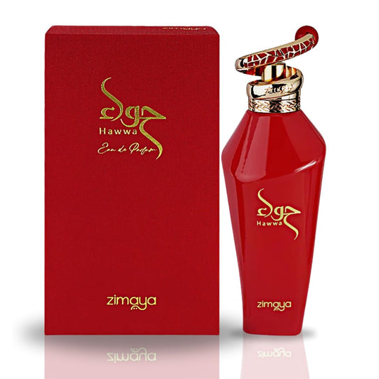 Zimaya Hawwa Red pour bottle shows a bright fruity opening for daytime wear.