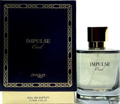 Zimaya Impulse Oud bottle shows warm vanilla and rose for daily wear.