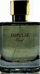 Zimaya Impulse Oud spray highlights oud and amber for evening elegance.
