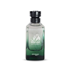 zimaya Oscar for Men bottle close-up highlights bold fragrance for evening wear