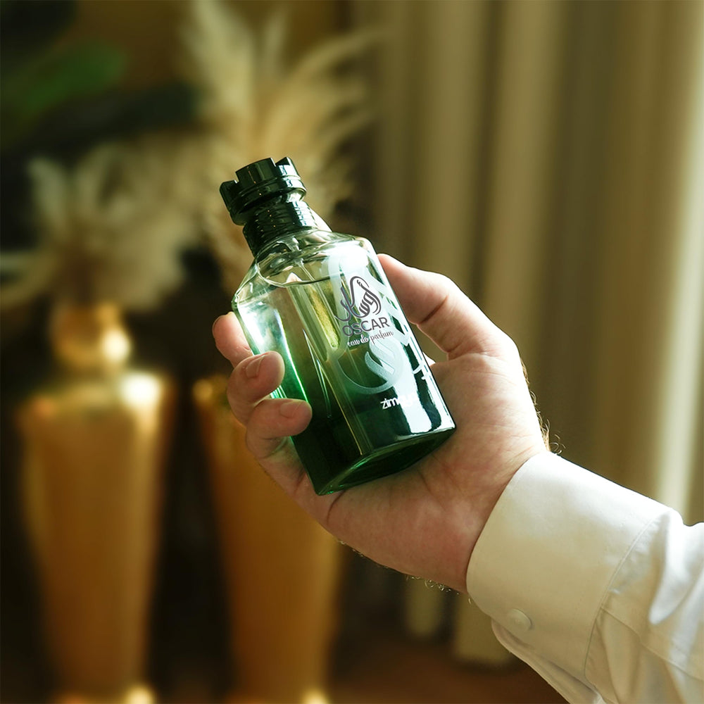 zimaya Oscar for Men packaging and bottle evoke luxury on display
