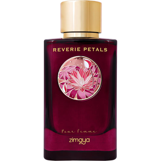 Zimaya Reverie Petals bottle pour showcases radiant fragrance for daily elegance.