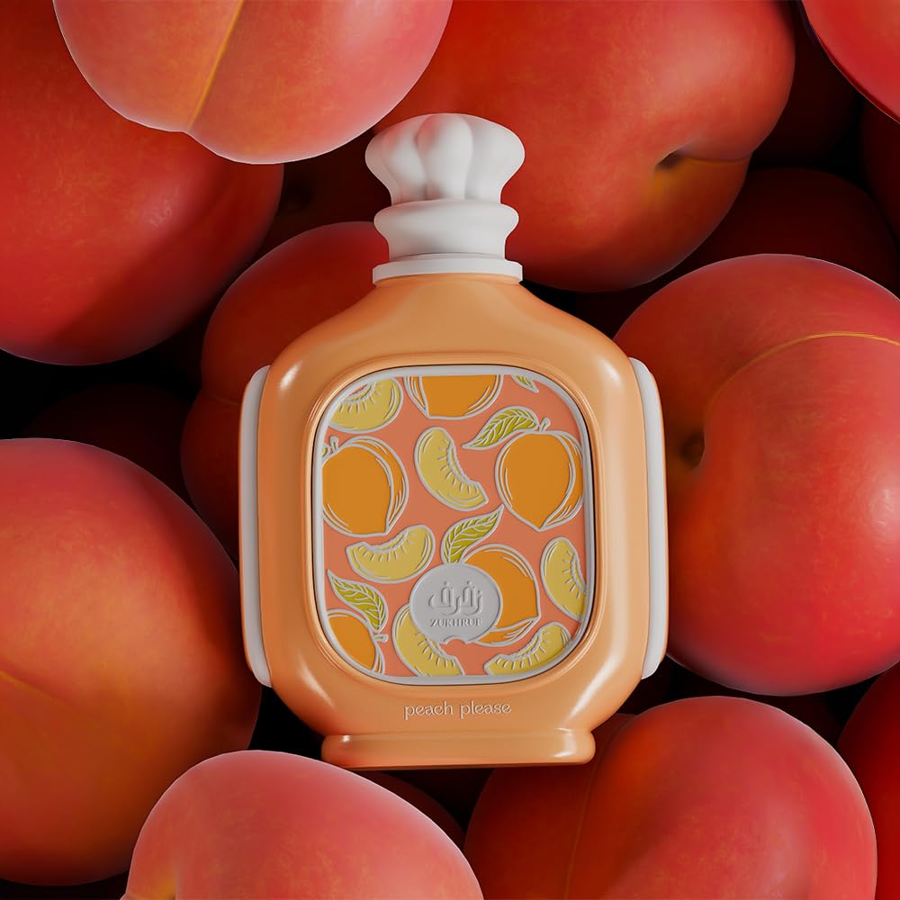 Zimaya Zukhruf Peach Please cap closeup with luxurious gourmand twist.
