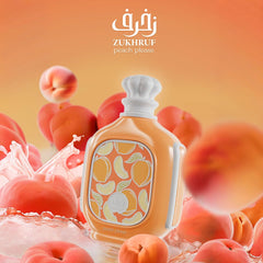 Zimaya Zukhruf Peach Please packaging box, ideal gift-ready fragrance experience.