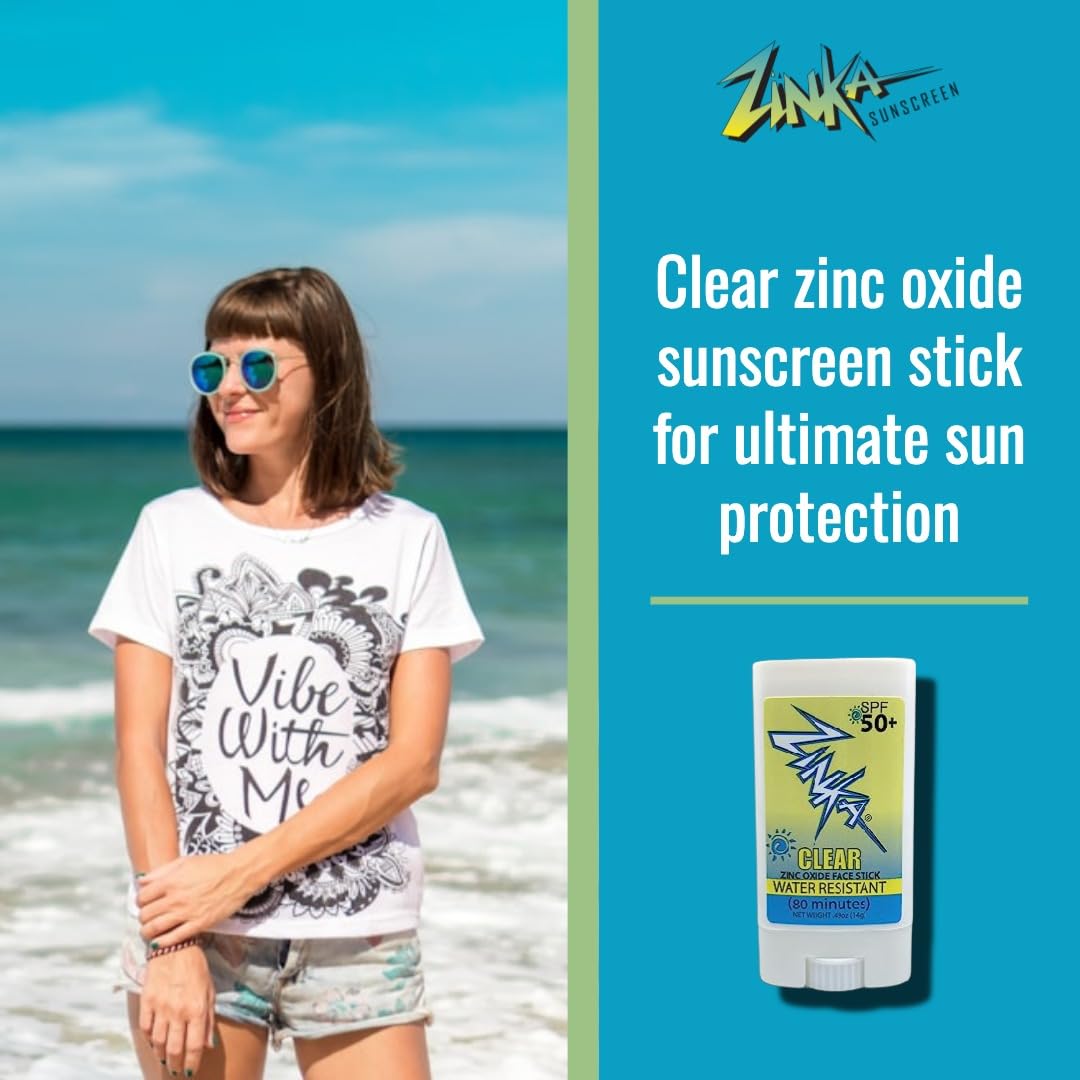 Zinka clear zinc oxide stick SPF50 on skin demonstrates mess-free application.
