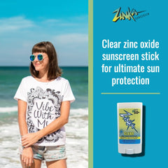 Zinka clear zinc oxide stick SPF50 on skin demonstrates mess-free application.