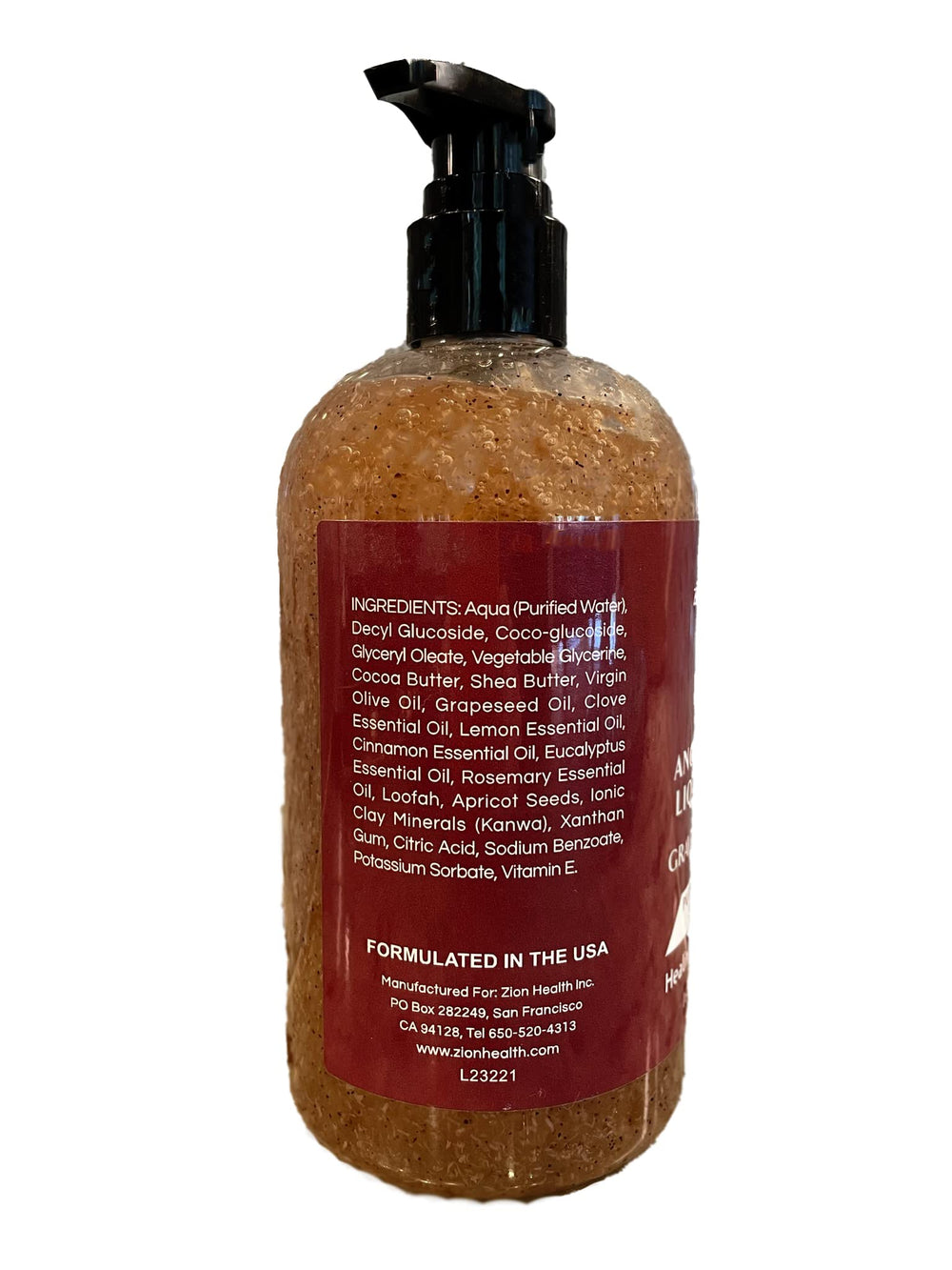 Zion Health Grave Robber Oil liquid soap with apricot seed scrub for gentle exfoliation.