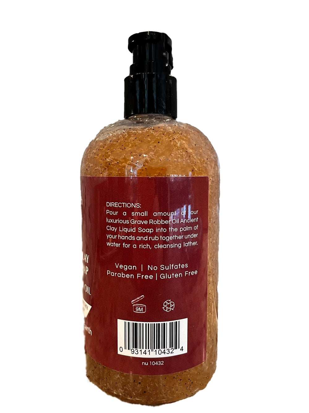 Zion Health liquid soap with loofa features cleansing and vitamin E.