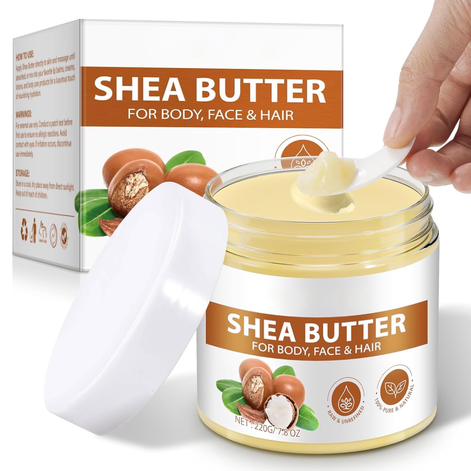 ZIXAOK Organic Raw Shea Butter jar showcasing packaging and 7.8 oz size for hydration.
