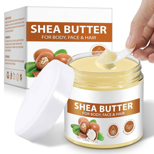 ZIXAOK Organic Raw Shea Butter jar showcasing packaging and 7.8 oz size for hydration.