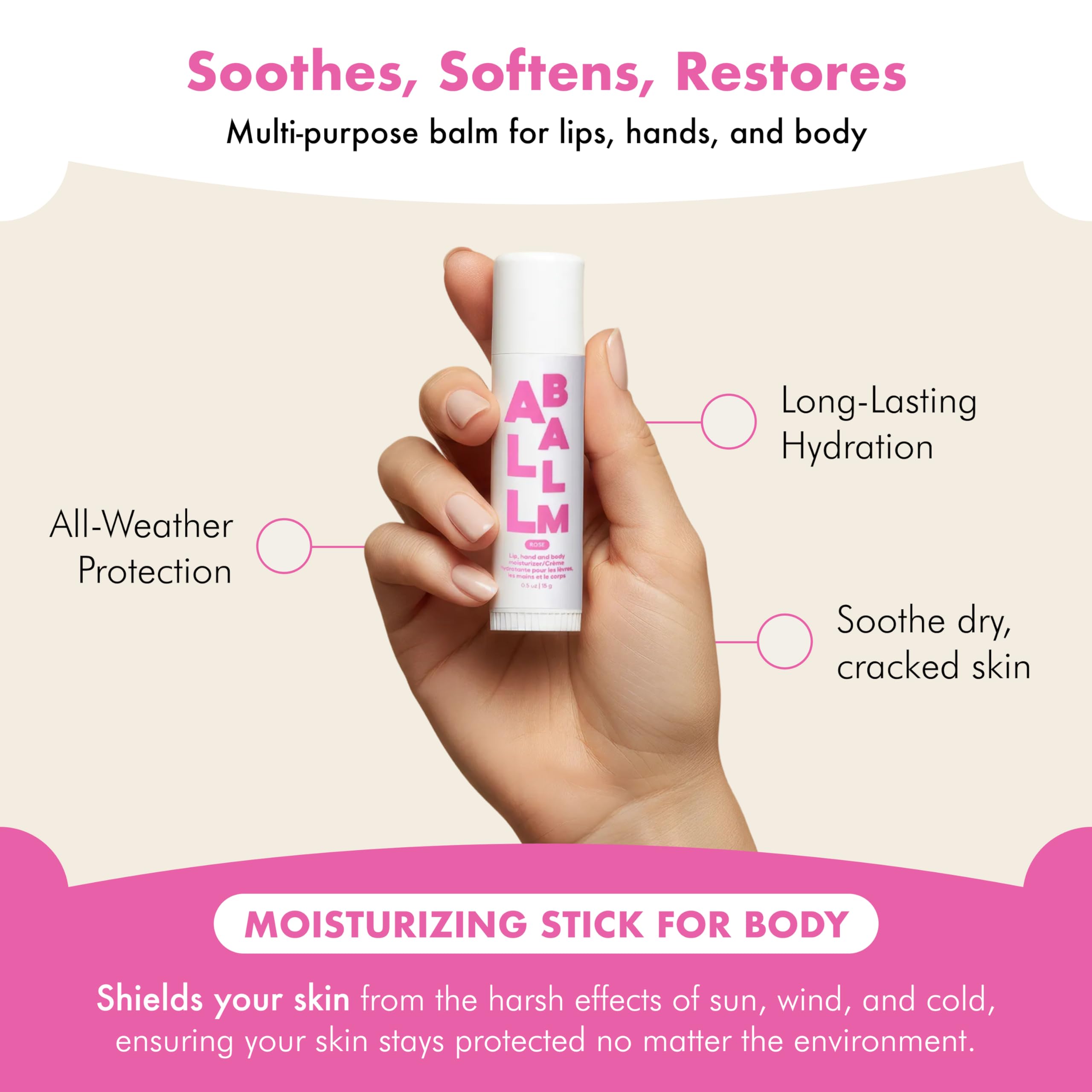 Zizia Botanicals Rose Multi All Balm Stick rose scent evokes calming vibes.
