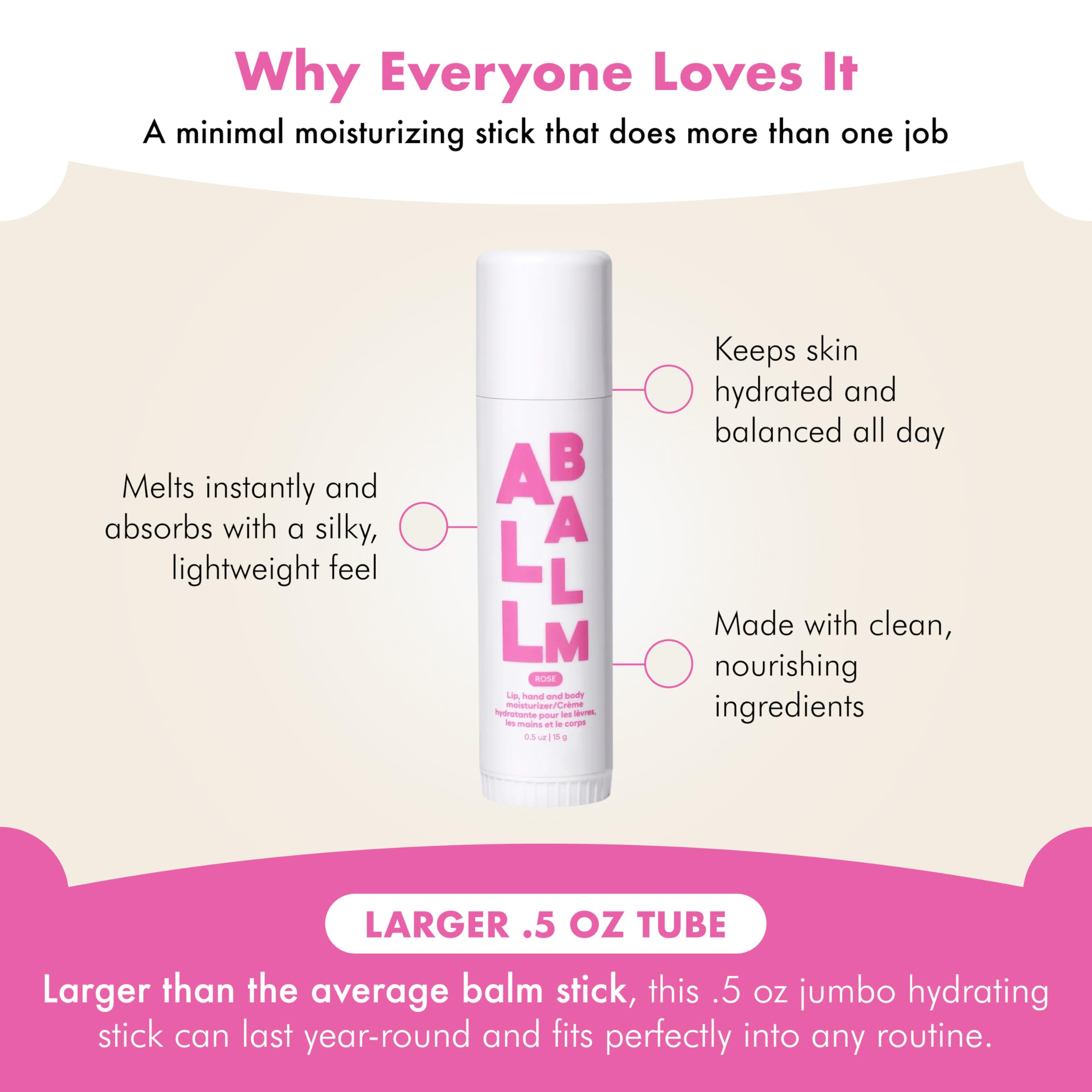 Zizia Botanicals Rose Multi All Balm Stick close-up reveals smooth, creamy texture.