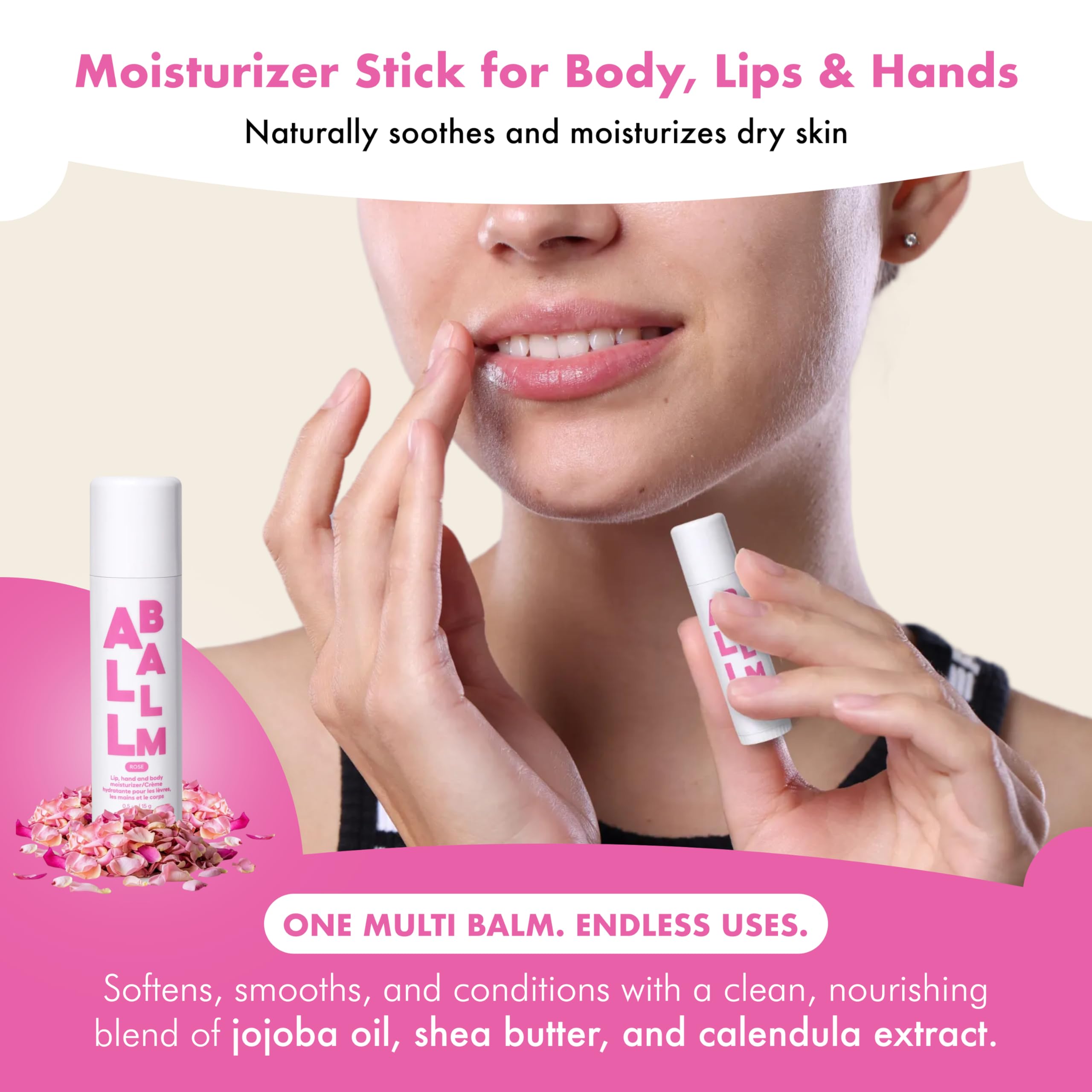 Zizia Botanicals Rose Multi All Balm Stick twist-up design enables easy application.