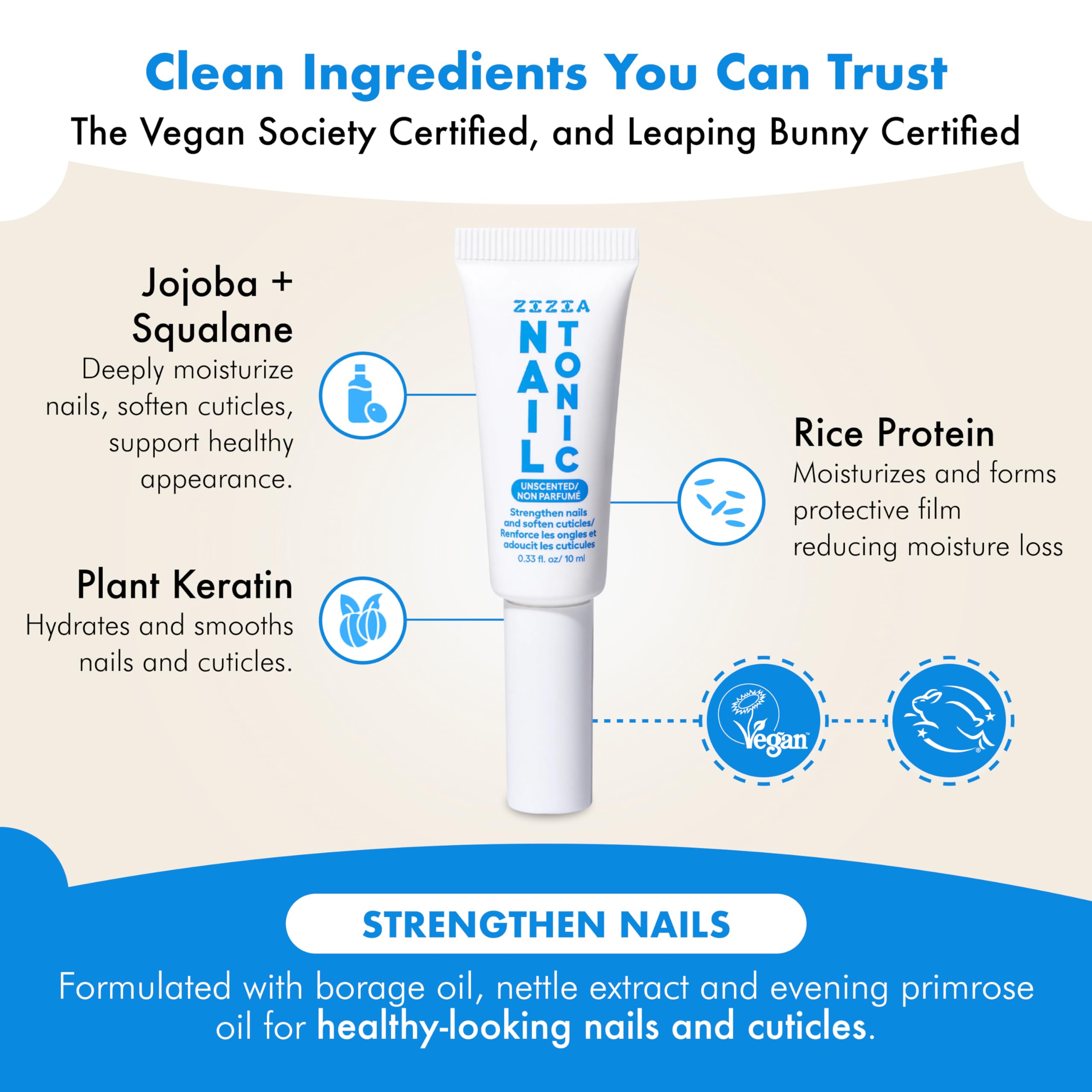 Travel-size Zizia Botanicals Unscented Nail Tonic ready for on-the-go care.