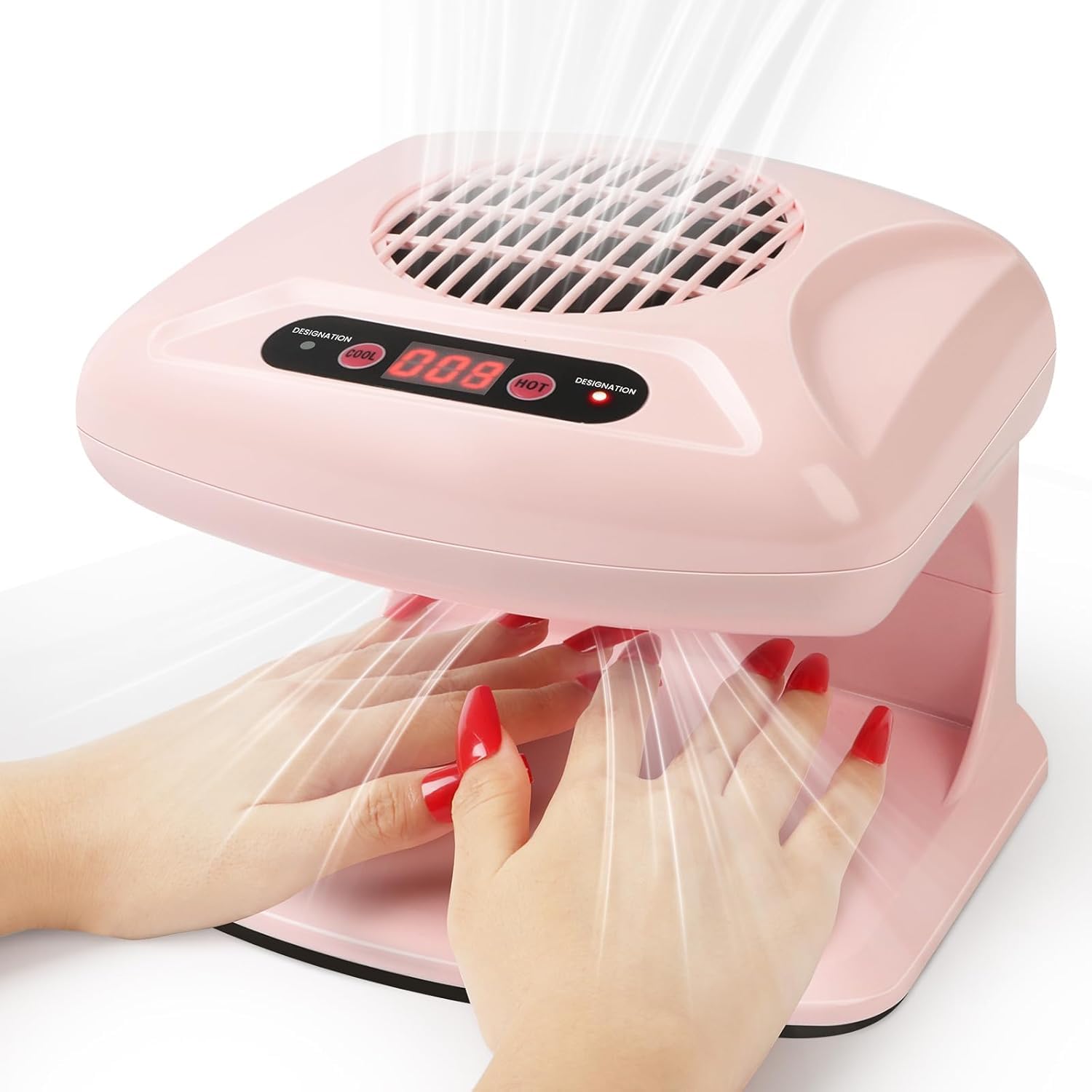 ZJchao Air Nail Dryer activates with hands under the sensor for hands-free drying.