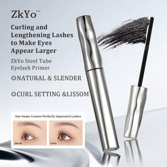 ZkYo Beauty steel-tube eyelash primer brush closeup highlighting smooth application.